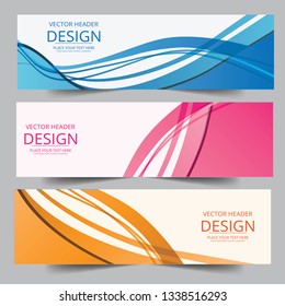 Vector pink orange, blue abstract swoosh background. Abstract corporate business banner web template, horizontal advertising business banner layout template flat design set.