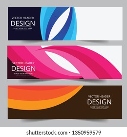Vector pink orange, blue abstract swoosh background. Abstract corporate business banner web template, horizontal advertising business banner layout template flat design set.