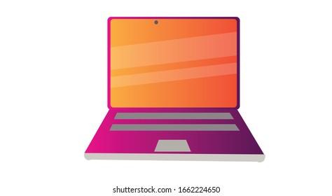 Vector pink and orange laptop with shiny screen and  keyboard.