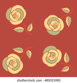 Vector pink, orange and yellow rose flowers seamless pattern.