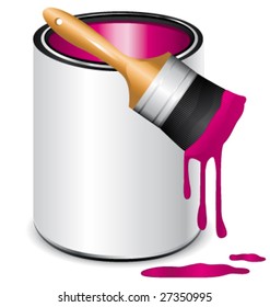 Vector pink paint brush and splatter