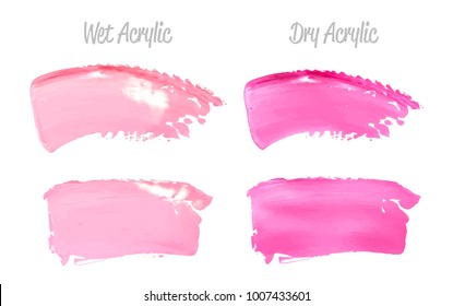 Conjunto de manchas de trazo de manchas de pintura rosa vectorial. Dibujo de arte texturizado en tonos rosas abstractos. Ilustración De Pintura De Textura Acrílica. Elementos vectoriales de trazos de pincel dibujados a mano. Acilia.