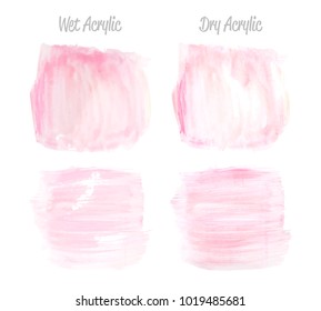 Vector pink paint smear stroke stain set. Abstract pink glittering textured art illustration. Acrylic Texture Paint Stain Illustration. Hand drawn brush strokes vector elements. Acrilyc strokes.