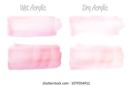 Vector pink paint smear stroke stain set. Abstract pink glittering textured art illustration. Acrylic Texture Paint Stain Illustration. Hand drawn brush strokes vector elements. Acrilyc strokes.