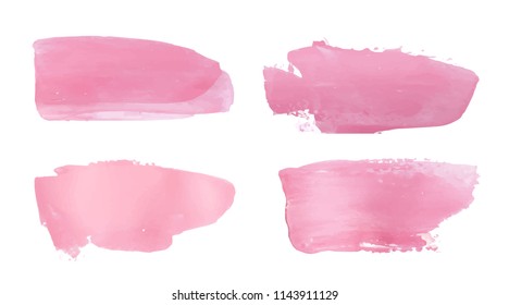Vector pink paint smear stroke stain set. Abstract pink glittering textured art illustration. Acrylic Texture Paint Stain Illustration. Hand drawn brush strokes vector elements. Acrilyc strokes.