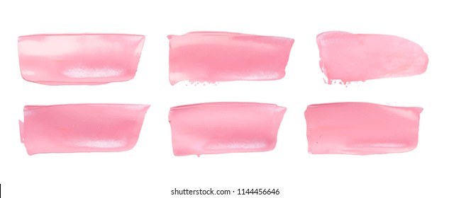 Vector pink paint smear stroke stain set. Abstract pink glittering textured art illustration. Acrylic Texture Paint Stain Illustration. Hand drawn brush strokes vector elements. Acrilyc strokes.
