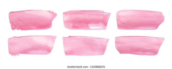 Vector pink paint smear stroke stain set. Abstract pink glittering textured art illustration. Acrylic Texture Paint Stain Illustration. Hand drawn brush strokes vector elements. Acrilyc strokes.