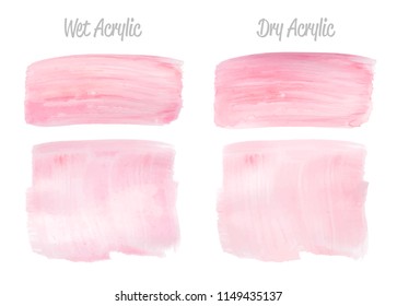 Vector pink paint smear stroke stain set. Abstract pink glittering textured art illustration. Acrylic Texture Paint Stain Illustration. Hand drawn brush strokes vector elements. Acrilyc strokes.