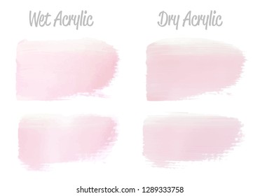 Vector pink paint smear stroke stain set. Abstract pink glittering textured art illustration. Acrylic Texture Paint Stain Illustration. Hand drawn brush strokes vector elements. Acrilyc strokes.