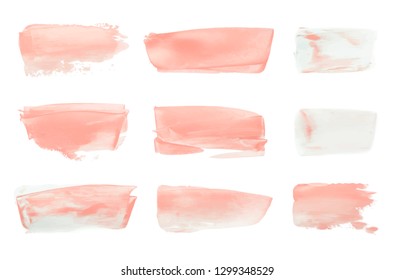 Vector pink paint smear stroke stain set. Abstract pink glittering textured art illustration. Acrylic Texture Paint Stain Illustration. Hand drawn brush strokes vector elements. Acrilyc strokes.