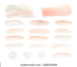 Vector pink paint smear stroke stain set. Abstract pink glittering textured art illustration. Acrylic Texture Paint Stain Illustration. Hand drawn brush strokes vector elements. Acrilyc strokes.