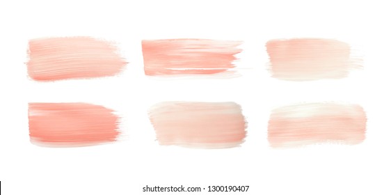 Vector pink paint smear stroke stain set. Abstract pink glittering textured art illustration. Acrylic Texture Paint Stain Illustration. Hand drawn brush strokes vector elements. Acrilyc strokes.