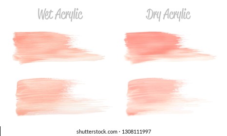 Vector pink paint smear stroke stain set. Abstract pink glittering textured art illustration. Acrylic Texture Paint Stain Illustration. Hand drawn brush strokes vector elements. Acrilyc strokes.