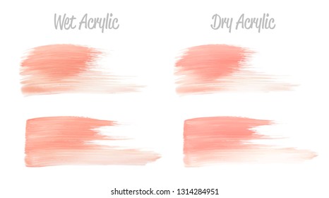 Vector pink paint smear stroke stain set. Abstract pink glittering textured art illustration. Acrylic Texture Paint Stain Illustration. Hand drawn brush strokes vector elements. Acrilyc strokes.