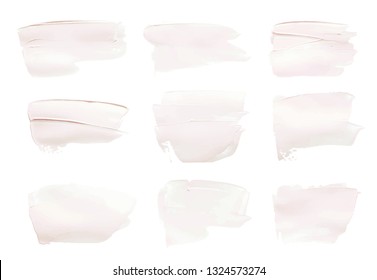 Vector pink paint smear stroke stain set. Abstract pink glittering textured art illustration. Acrylic Texture Paint Stain Illustration. Hand drawn brush strokes vector elements. Acrilyc strokes.