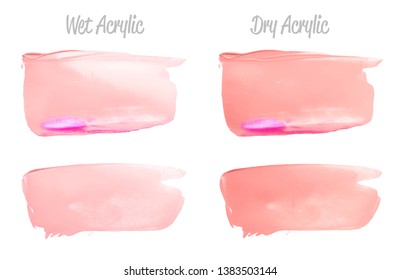 Vector pink paint smear stroke stain set. Abstract pink glittering textured art illustration. Acrylic Texture Paint Stain Illustration. Hand drawn brush strokes vector elements. Acrilyc strokes.