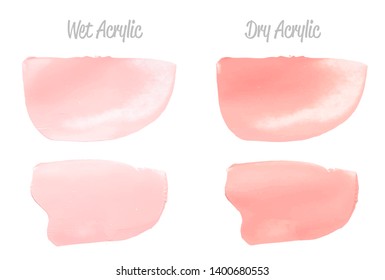 Vector pink paint smear stroke stain set. Abstract pink glittering textured art illustration. Acrylic Texture Paint Stain Illustration. Hand drawn brush strokes vector elements. Acrilyc strokes.