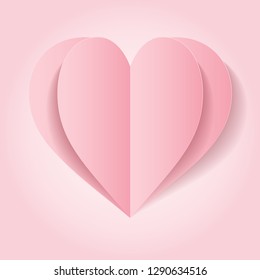 vector pink paper heart on pink background