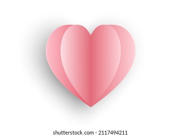 Forma de corazón de papel rosa vectorial sobre fondo blanco. Concept Feliz Día de San Valentín.