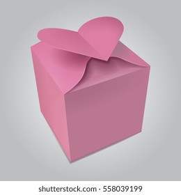 Vector Pink Paper Heart Shape Box