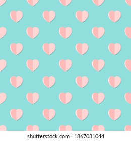 Vector pink paper hearts shape seamless pattern background.