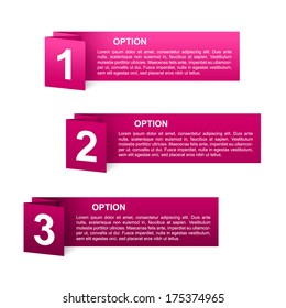vector pink paper option labels with number of option on ribbon
