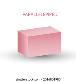 Vector pink parallelepiped with gradients and shadow for game, icon, package design, logo, mobile, ui, web, education. 3D parallelepiped on a white background. Geometric figures for your design.