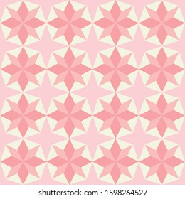 Vector Pink Patchwork Quilt Seamless Repeat Background Pattern With Star Shape.