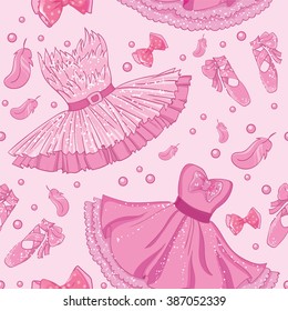 Vector pink pattern of fashion ballet dresses and shoes