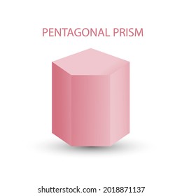 Vector pink pentagonal prism with gradients and shadow for game, icon, package design, logo, mobile, ui, web, education. 3D pentagonal prism on a white background. Geometric figures for your design