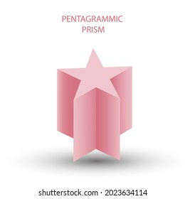 Vector pink pentagrammic prism with gradients and shadow for game, icon, package design, logo, mobile, ui, web, education. 3D prism on a white background. Pentagram illustration. Achievement mark.