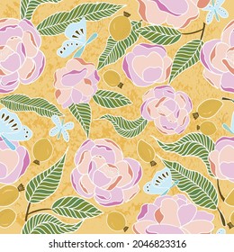 Vector pink peonies seamless pattern.Perfect for wallpaper,fabric,scrapbooking projects.