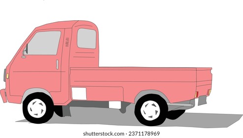 vector of a pink pickup truck parked with a shadow underneath