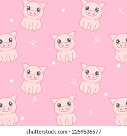 Vector pink pig seamless pattern