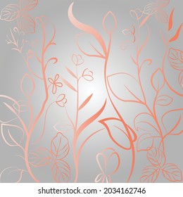 Vector de tallos de plantas rosadas y hojas sobre fondo gris pálido con luz blanca suave central. impresión de decoración gráfica, diseño de belleza en la naturaleza concepto de fondo de imagen generado digitalmente.