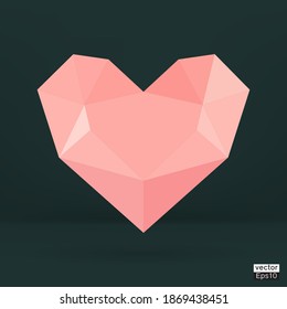 Vector pink polygon heart  icons set on black background. Vector illustration.old rose heart for valentine.