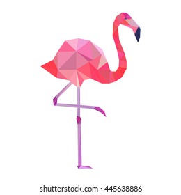 Vector pink polygonal flamingo. 