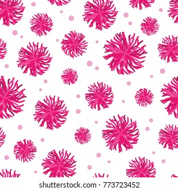 Vector pink pompoms seamless pattern background. Great for cheerleader themed fabric, scrapbooking, packaging, giftwrap, gifts projects.