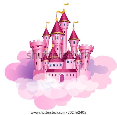 Vector pink princess magic castle.