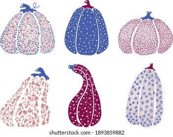 Vector pink pumpkin with flowers and hearts