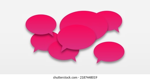 Vector pink or purple gradient sticker set with speech bubbles. Colorful empty blank speech bubbles on white background.