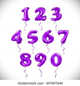 vector pink purple number 1, 2, 3, 4, 5, 6, 7, 8, 9, 0 metallic balloon. violet Party decoration golden balloons. Anniversary sign for happy holiday, celebration, birthday, carnival, new year. art