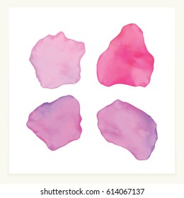 Vector Pink And Purple Watercolor Spots. Stained Petals. Hand Painted Circles Collection.