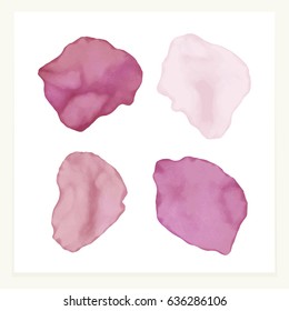 Vector pink and purple watercolor spots. Stained petals. Hand painted circles collection.