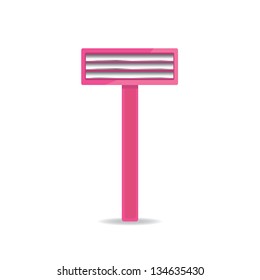 vector pink razor isolated on white, disposable razor. Vector woman supplies for epilation legs at home.