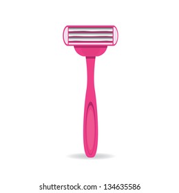 vector pink razor isolated on white, disposable razor. Vector womans supplies for epilation legs at home.