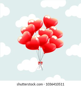 Vector pink and red ballons. Heavenly seamless background. Valentine Day icon