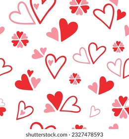 Vector Pink and Red Hearts Seamless Pattern Background. Perfect for fabric, scrapbooking, wallpaper projects and paper products.