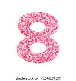 Vector pink & red Valentines Day heartshapes font, numeral 8
