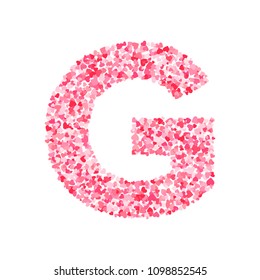 Vector pink & red Valentines Day heartshapes font, letter G